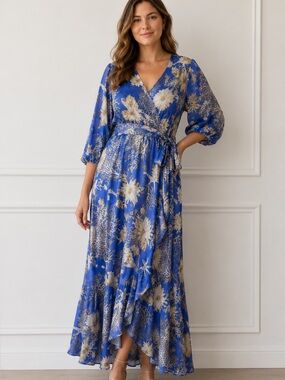 Ciebon Ariella Floral Print Side Tie Maxi Dress Size L